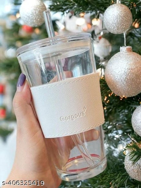 Glass Travel Sipper Tumbler Mug with Straw and Lid