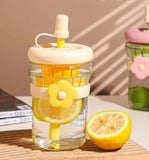 Straw Glass Floweer Tumbler 500ml