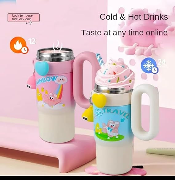 Kids Tumbler, 850ml Double-Walled Travel Mug,Stainless Steel Vacuum Insulated Cup - Leak Proof - Cartoon Character Design with Straw, BPA Free (Blue)