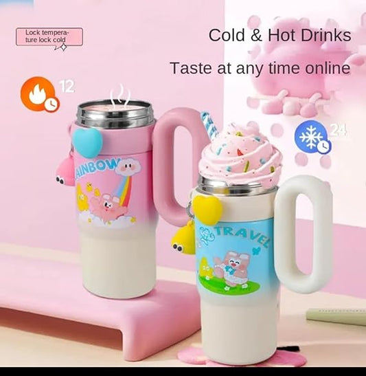 Kids Tumbler, 850ml Double-Walled Travel Mug,Stainless Steel Vacuum Insulated Cup - Leak Proof - Cartoon Character Design with Straw, BPA Free (Blue)