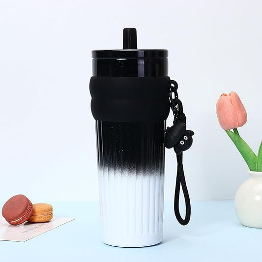 Tumbler with Lid Insulated Water Bottle for Office Sports Black White