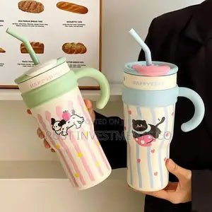 Stainless Steel Tumbler Mug With Straw Handle Large