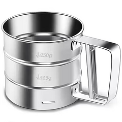 Manual Flour Shifter - Stainless Steel Hand Sifter for Home & Kitchen, Large Capacity Mesh Sieve Cup for Baking, Corrosion Resistant Sugar & Powder Sifter with Easy Hand Press Design