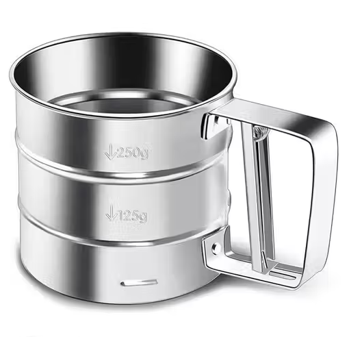 Manual Flour Shifter - Stainless Steel Hand Sifter for Home & Kitchen, Large Capacity Mesh Sieve Cup for Baking, Corrosion Resistant Sugar & Powder Sifter with Easy Hand Press Design