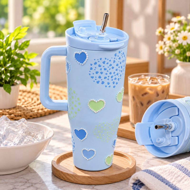 Pastel Love Tumbler – Flip Lid & Straw