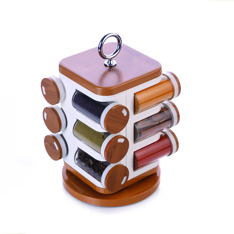 ANESH Multipurpose Revolving Round Shape Plastic Spice Jars containers For Kitchen Organizer Items, Spices Storage Jar/ Masala Box/ Spice Rack/ Condiment Masala Rack Container Set