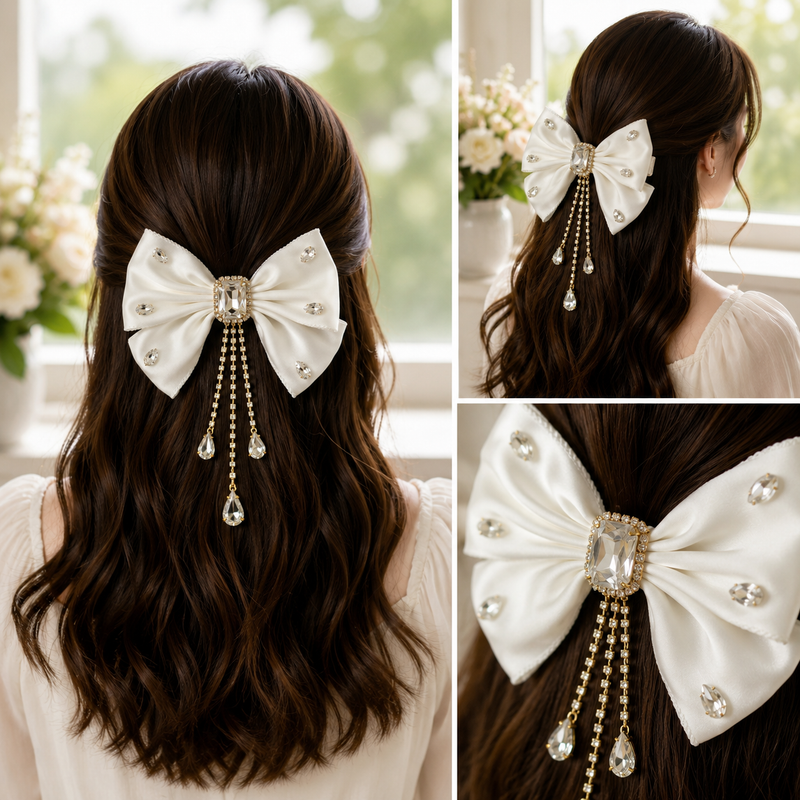 Korean Style Crystal Drop Hair Bow