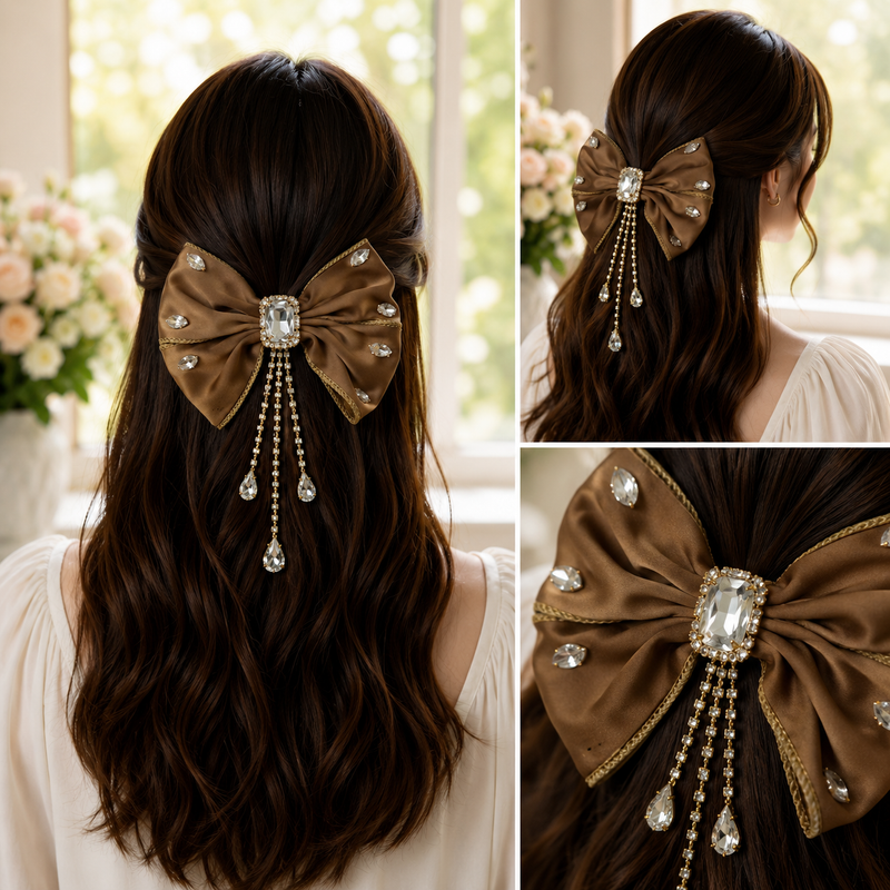 Korean Style Crystal Drop Hair Bow