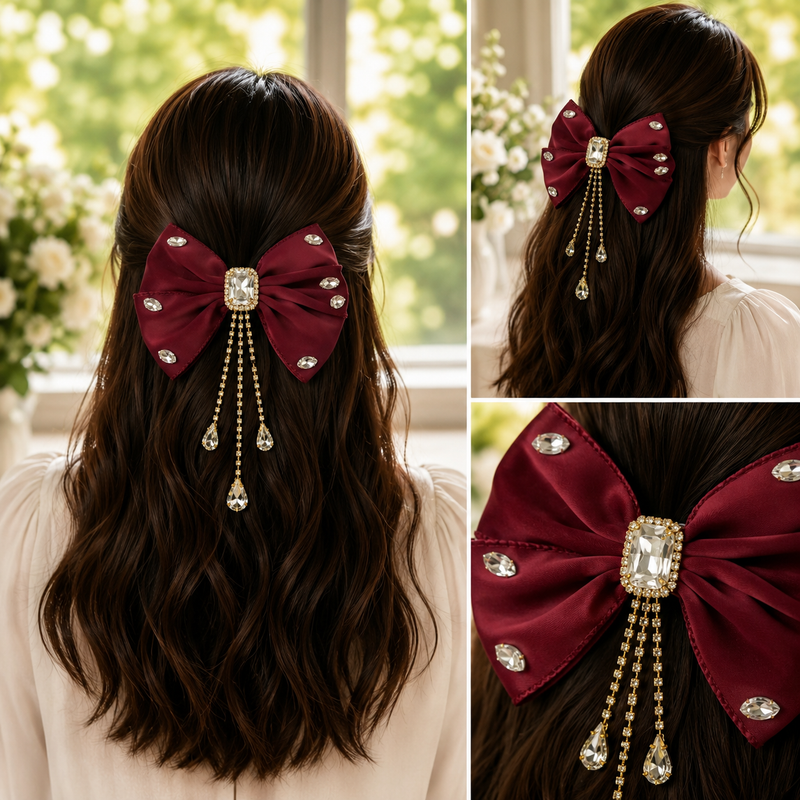 Korean Style Crystal Drop Hair Bow