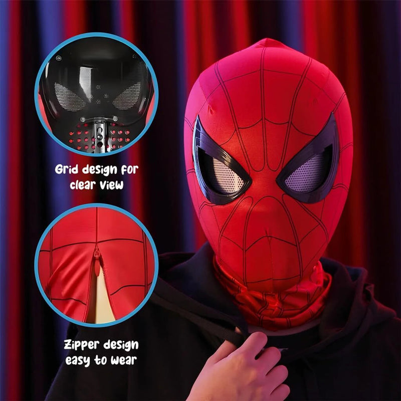 Spider Man Mask with Moving Eyes Elastic for Kids and Adults Party Mask (Red, Pack of 1)