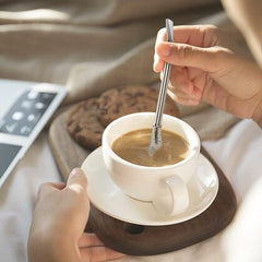2 in 1 Drinking Straws with Filter Spoon, Stainless Steel Reusable, Leaf Tea Coffee Stirrer Stick, Cocktail Strainer Pipe Stirring Spoon Straws, Filter Spoon