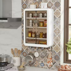 Wall Mounted Kitchen Storage Cabinet | Transparent Double Door Masala Organizer Rack