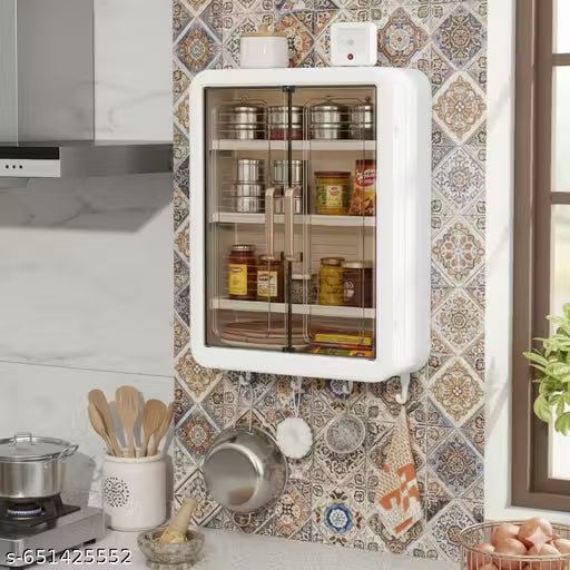 Wall Mounted Kitchen Storage Cabinet | Transparent Double Door Masala Organizer Rack